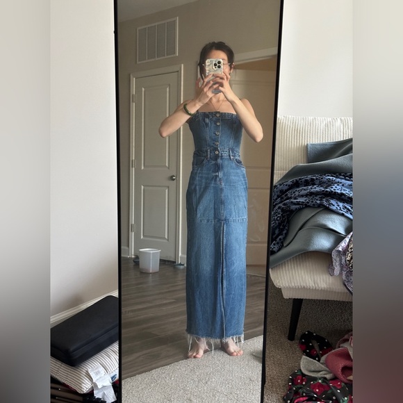 Reformation Dresses & Skirts - Reformation Blue Strapless Straight-Leg Denim Dress